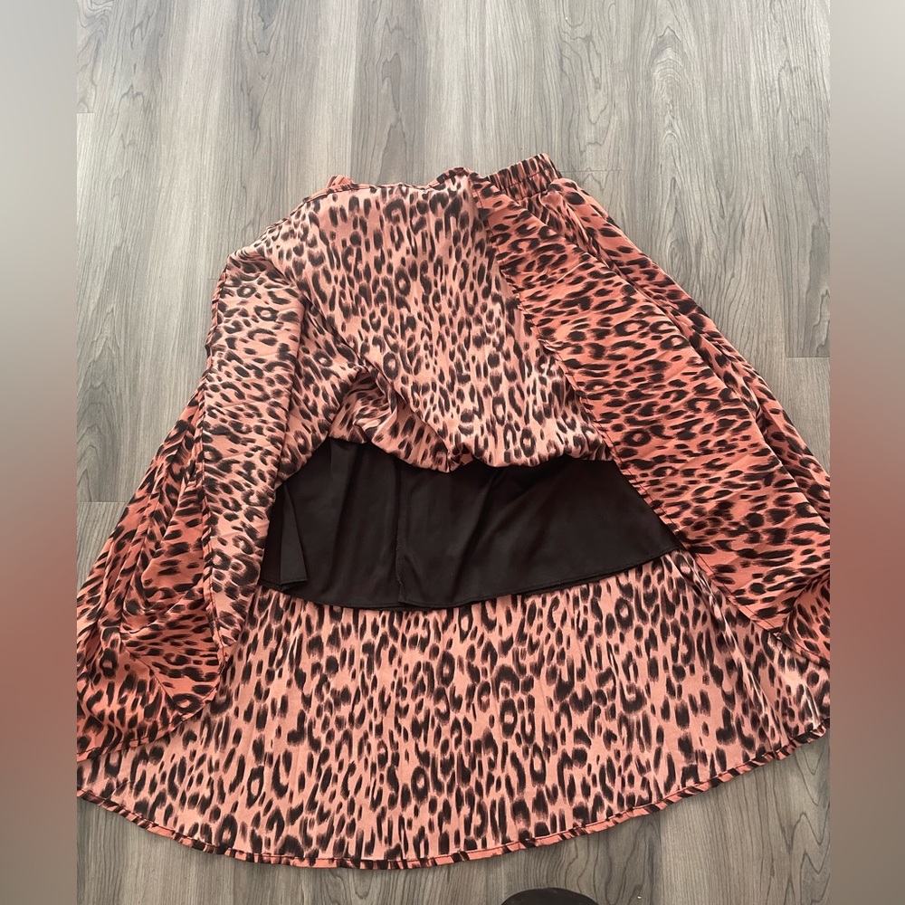 Chartou Pink and Black Pleated Animal Print A-Line MIDI Skirt Size Medium - Picture 9 of 10